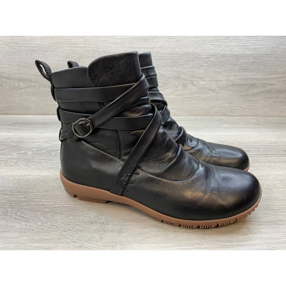 Romika Women's Josef Seibel Black Leather 8 Strappy Buckle Ankle Boots